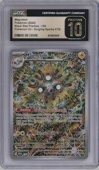 Magneton from the 2024 Pokemon SV set featuring a Surging Sparks Pokemon Center Elite Trainer boxes parallel graded by CSG and given an overall grade of 10.