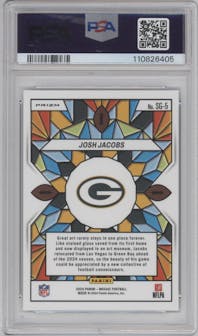 Josh Jacobs from the 2024 Panini Mosaic set graded by PSA and given an overall grade of 9.