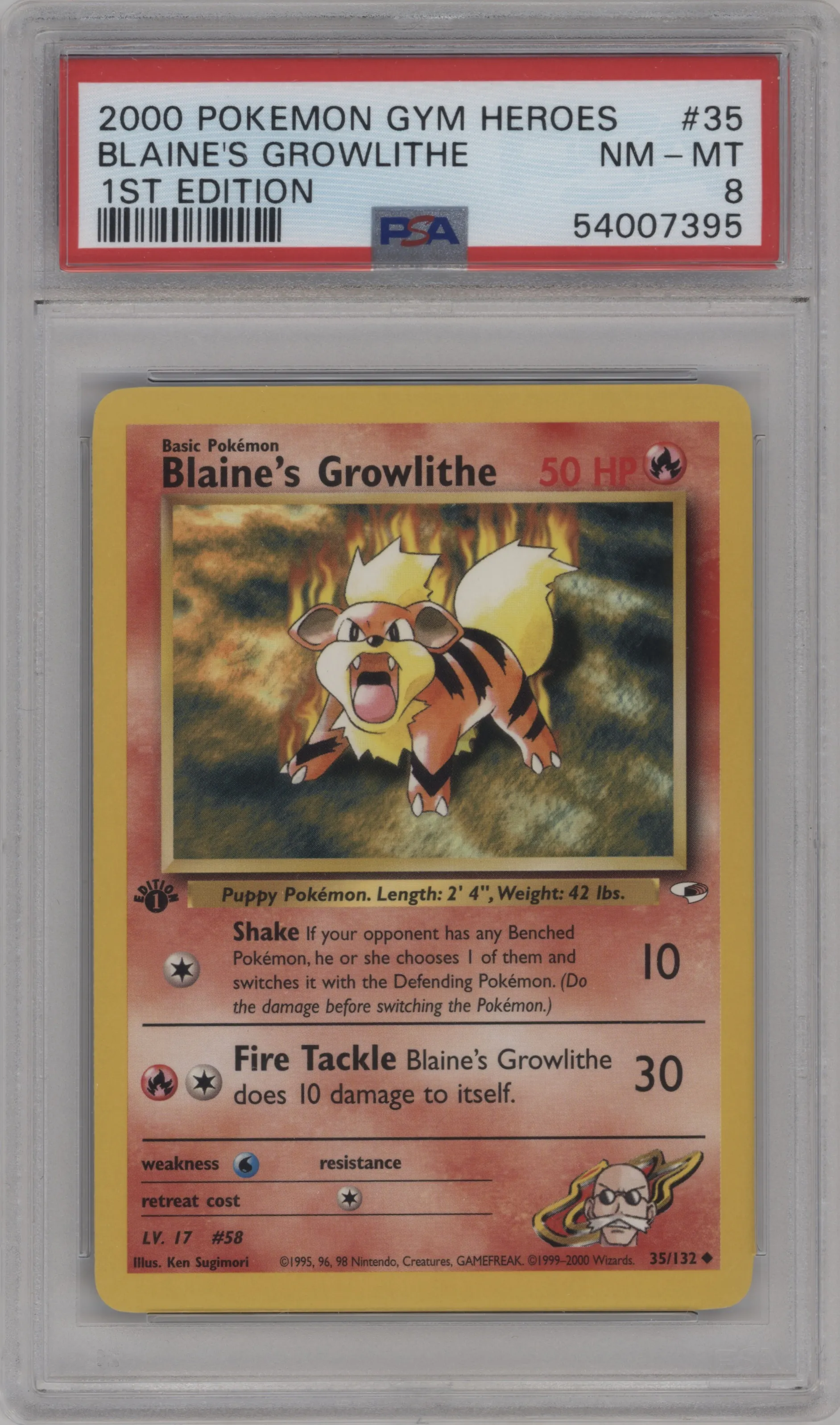 2000 Pokemon GH Gym Heroes Blaine's Growlithe #35 PSA 8