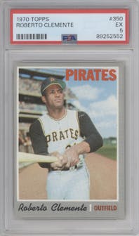 Roberto Clemente from the 1970 Topps set graded by PSA and given an overall grade of 5.