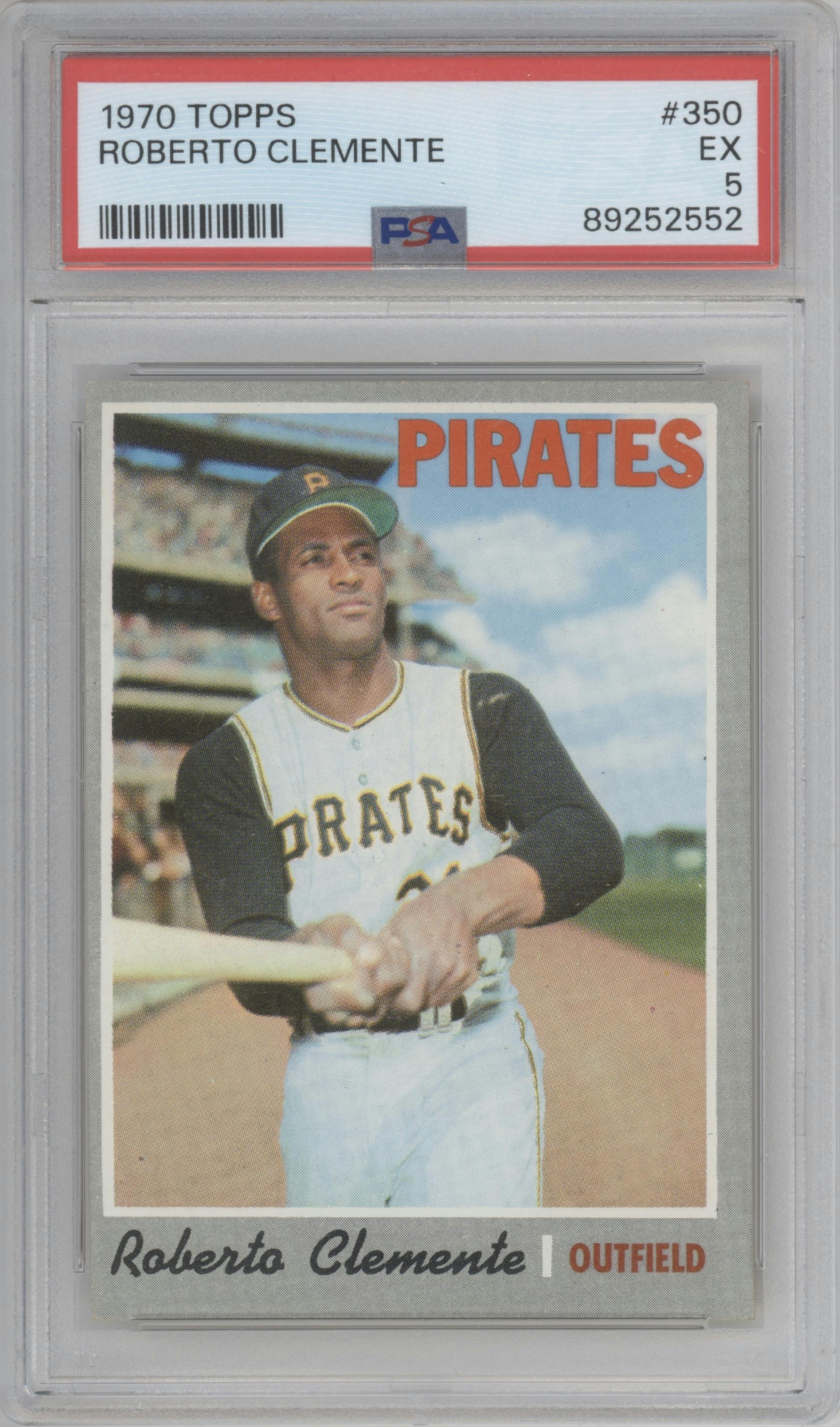 Roberto Clemente from the 1970 Topps set graded by PSA and given an overall grade of 5.