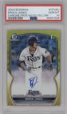 Brock Jones from the 2023 Bowman  set featuring a Yellow Refractor parallel graded by PSA and given an overall grade of 10.