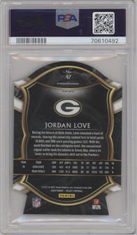 Jordan Love from the 2020 Panini Select set featuring a Die-Cut Zebra parallel graded by PSA and given an overall grade of 9.
