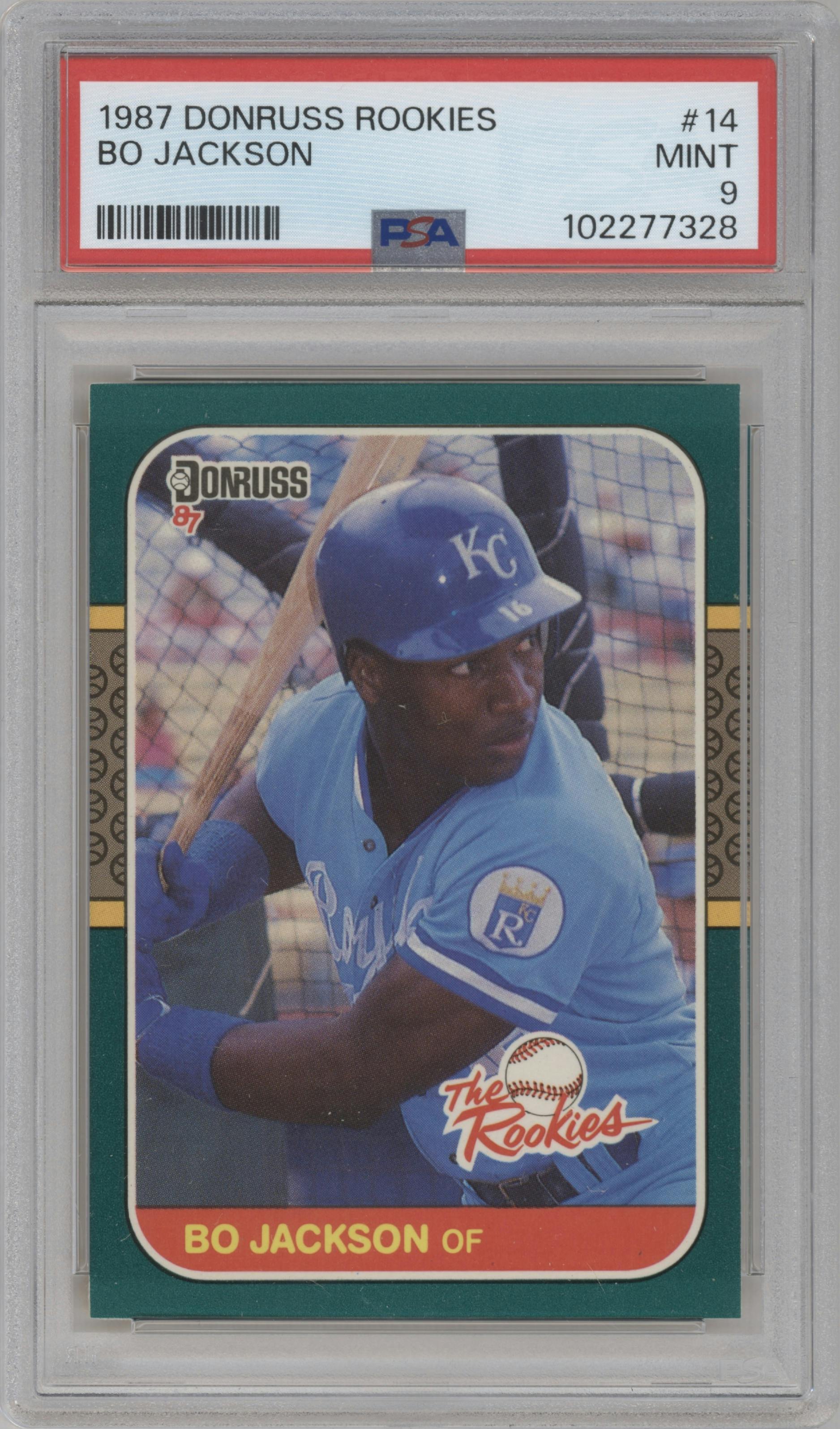 Bo Jackson from the 1987 Donruss The Rookies set graded by PSA and given an overall grade of 9.