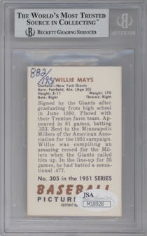 Willie Mays from the 1986 Card Collectors 1951 Bowman set graded by Beckett and given an overall grade of 0.