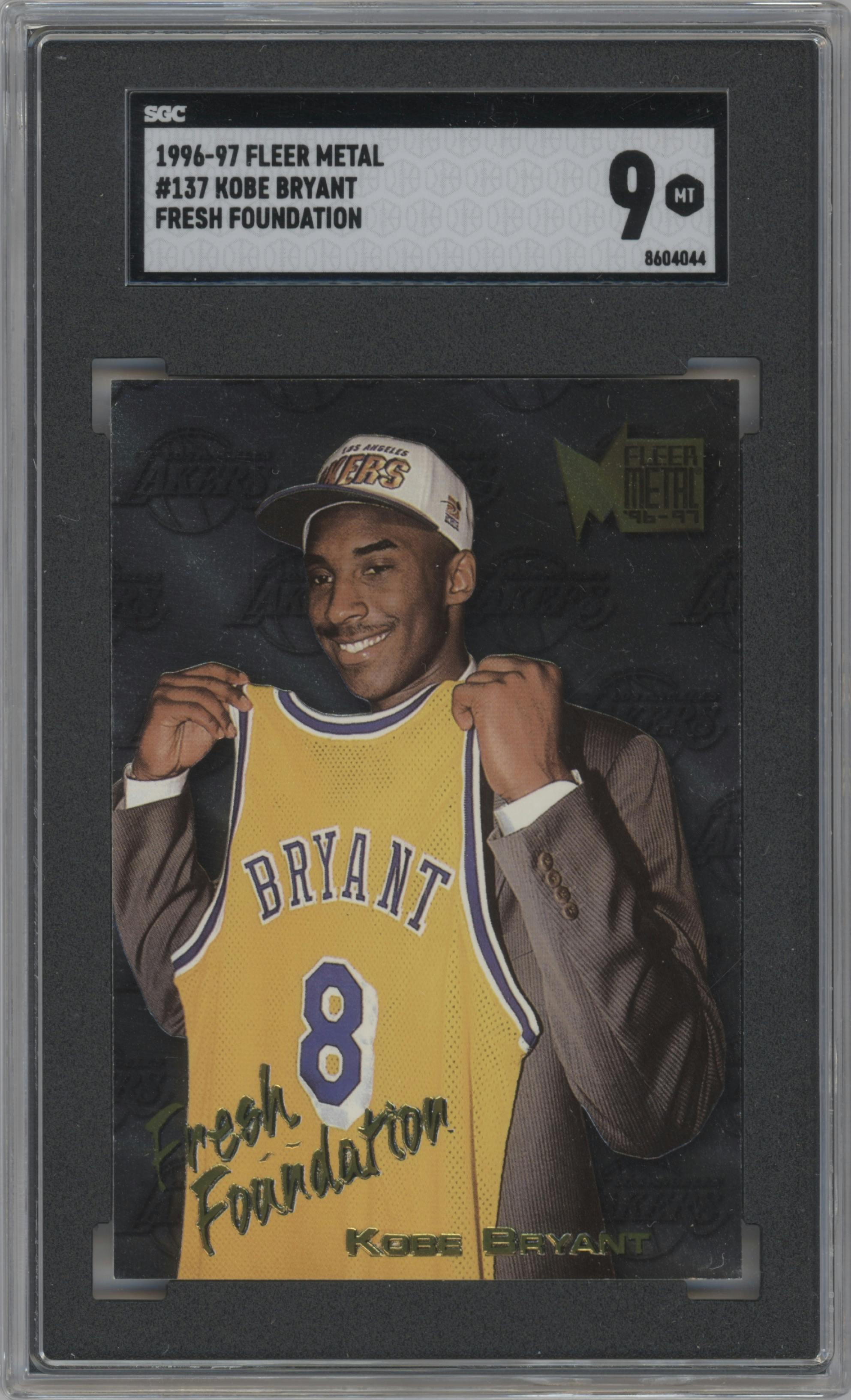 Kobe Bryant from the 1996-97 Fleer Metal  set graded by SGC and given an overall grade of 9.