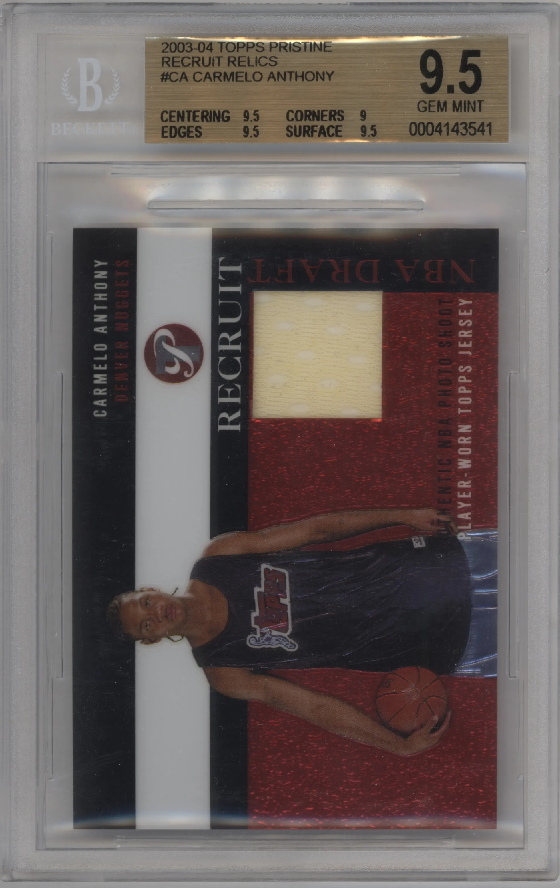 2003 Topps Pristine Recruit Relic Carmelo Anthony #PR-CA BGS 9.5