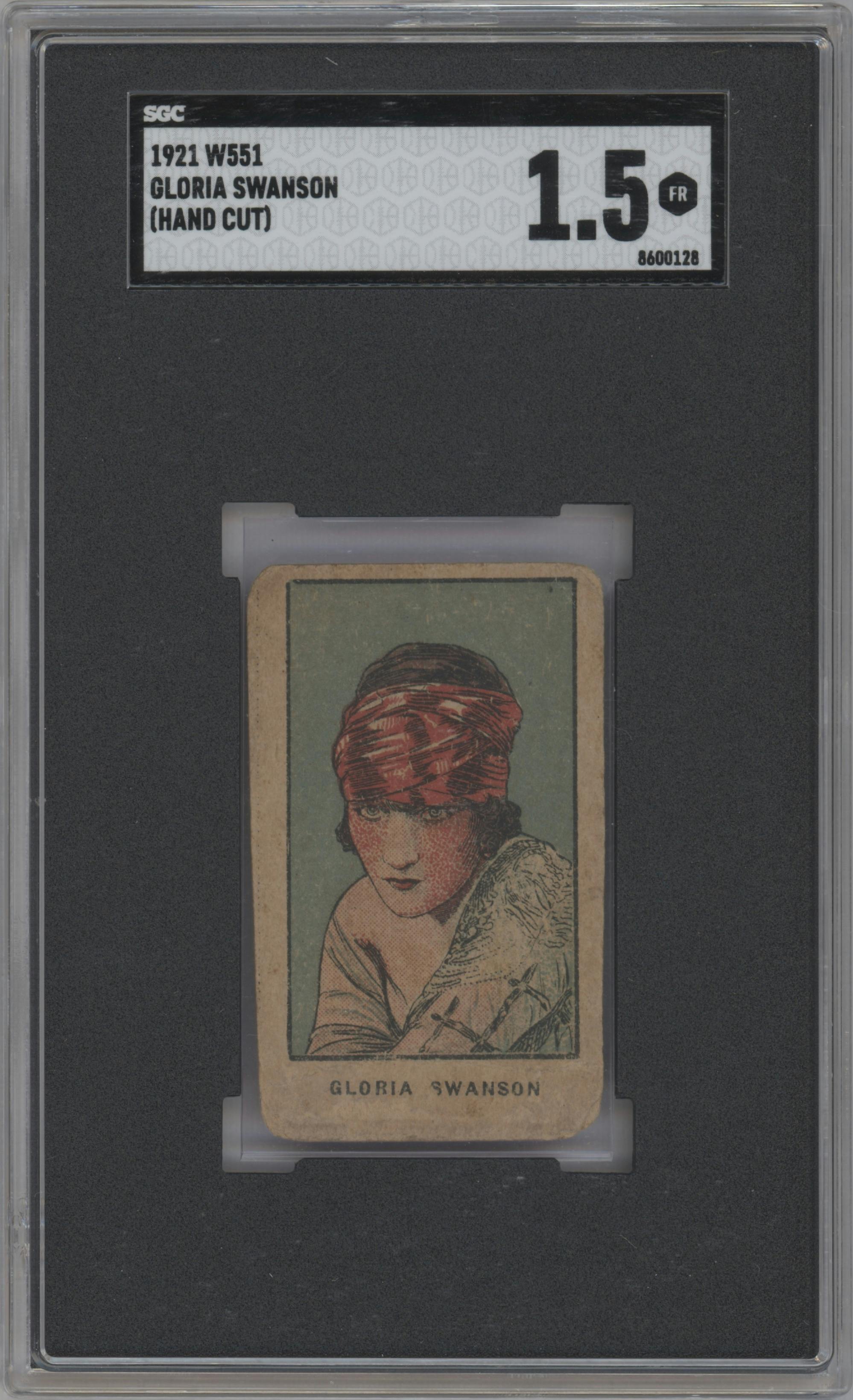Gloria Swanson  from the 1921 W551 Strip Cards set graded by SGC and given an overall grade of 1.5.
