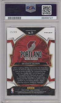 Shaedon Sharpe from the 2022-23 Panini Select set featuring a  Copper Plaid parallel graded by PSA and given an overall grade of 10.
