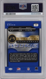 Drew Brees  from the 2001 Quantum Leaf set graded by PSA and given an overall grade of 9.