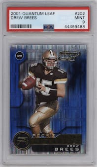 Drew Brees  from the 2001 Quantum Leaf set graded by PSA and given an overall grade of 9.