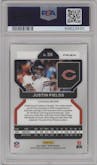 Justin Fields from the 2021 Panini Prizm set featuring a Red Ice parallel graded by PSA and given an overall grade of 10.