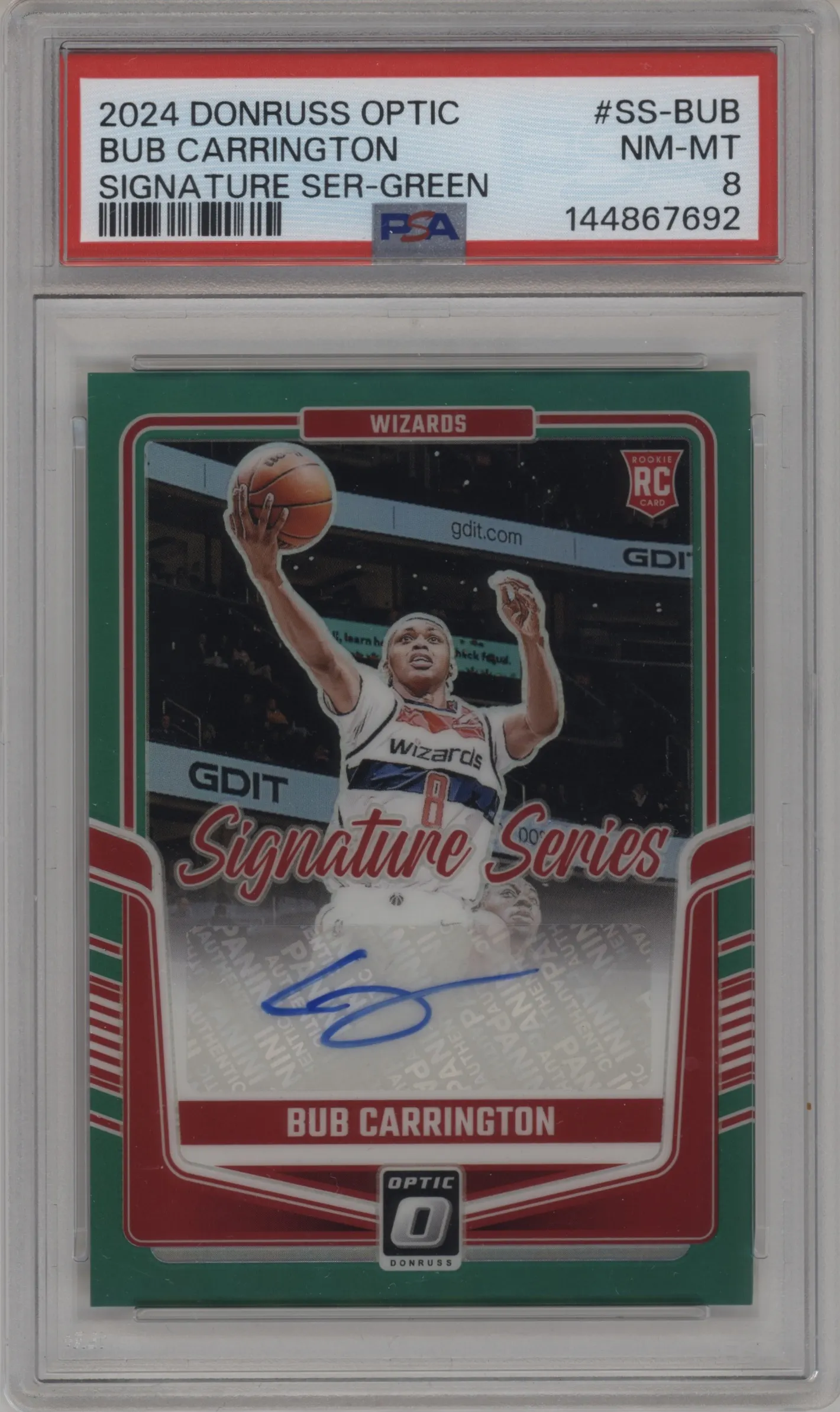 2024 Donruss Optic Sig.Series Bub Carrington Green PSA 8