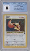 Eevee from the 2000 Pokemon set featuring a Pokemon League parallel graded by CSG and given an overall grade of 8.