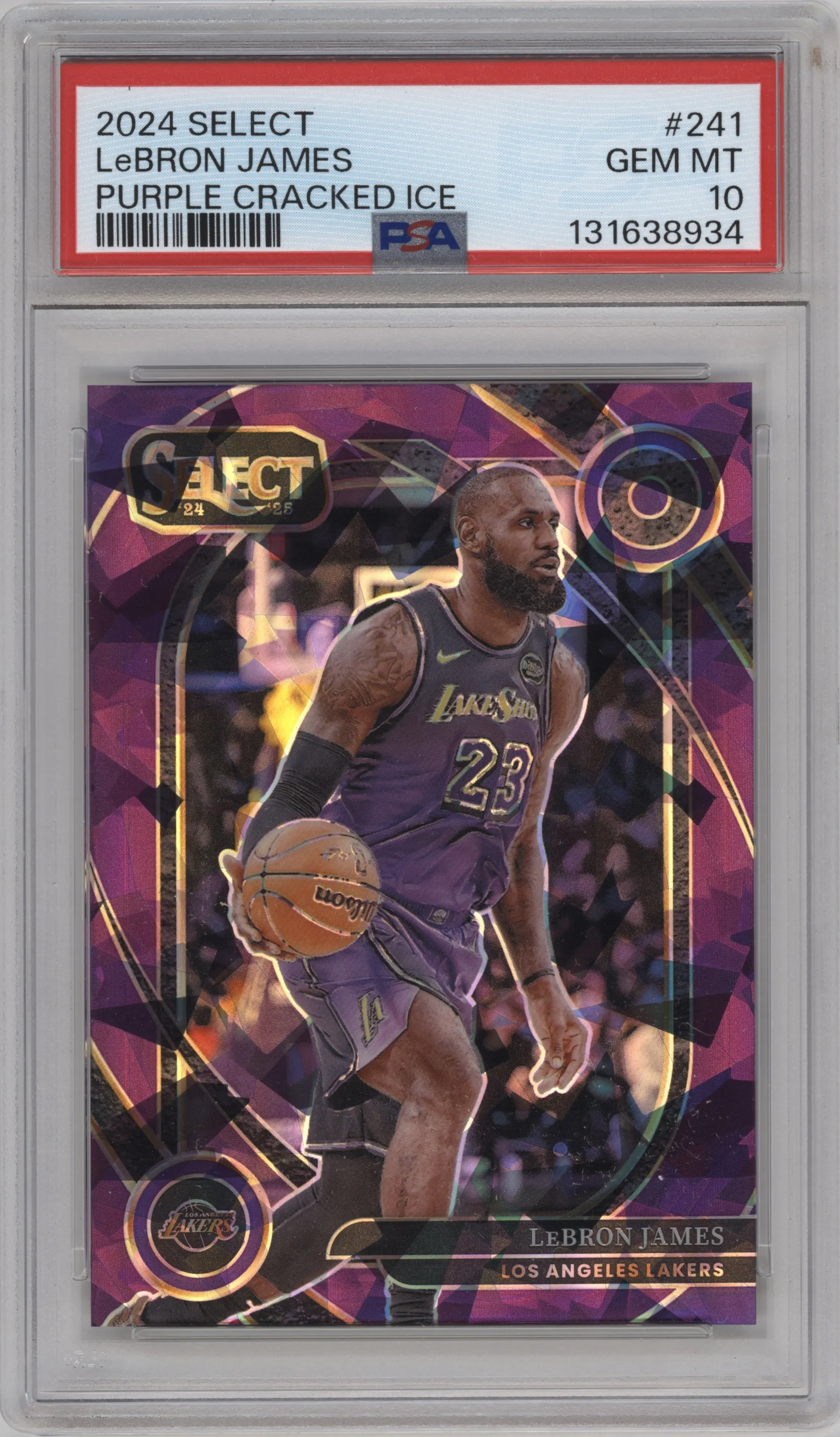 2024 Panini Select Courtside LeBron James Purple Cracked Ice #241 PSA 10