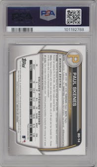 Paul Skenes from the 2023 Bowman Draft set graded by PSA and given an overall grade of 9.