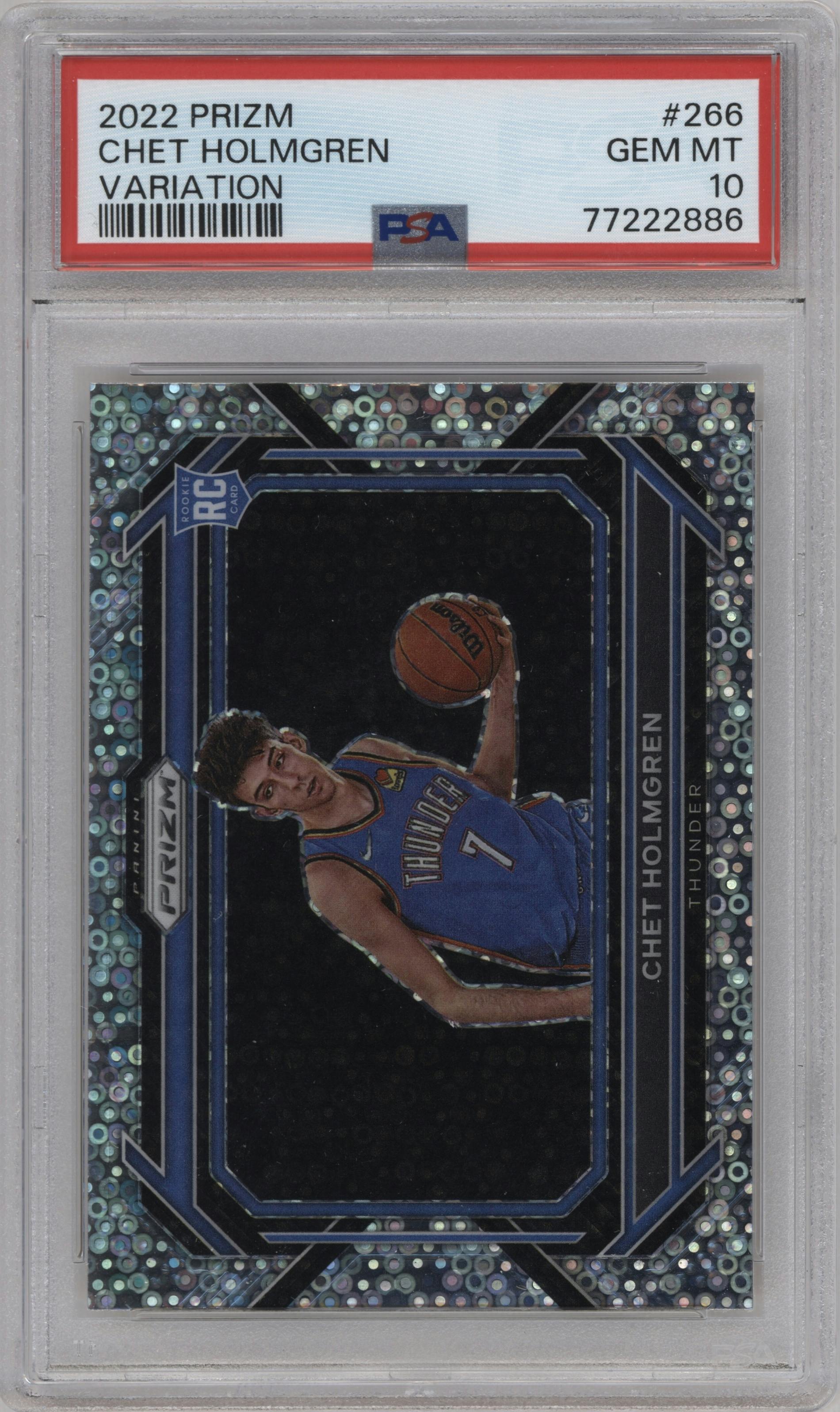 Chet Holmgren from the 2022-23 Panini Prizm  set graded by PSA and given an overall grade of 10.