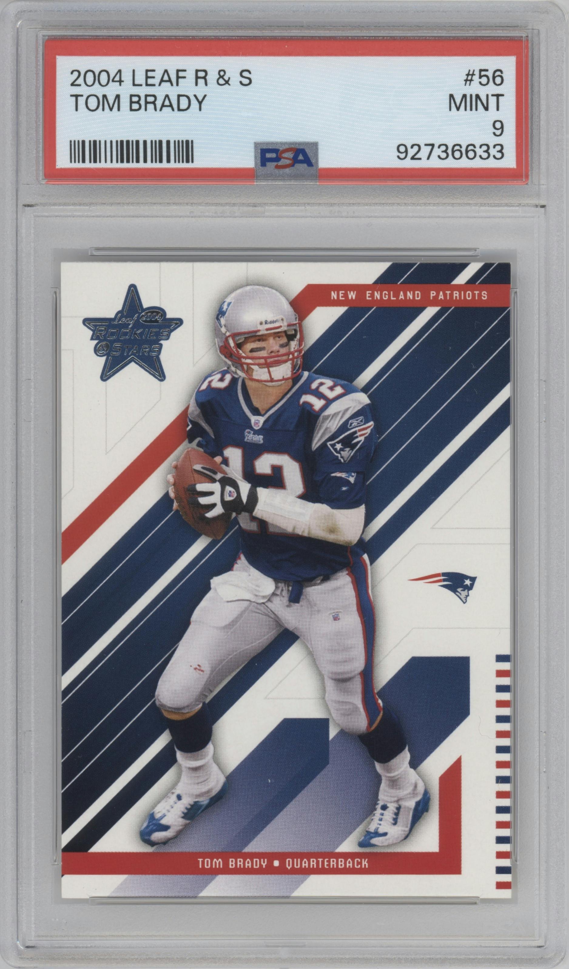 Tom Brady from the 2004 Leaf Rookies & Stars set graded by PSA and given an overall grade of 9.