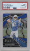 Justin Herbert from the 2023 Panini Select set featuring a Blue Prizm parallel graded by PSA and given an overall grade of 10.
