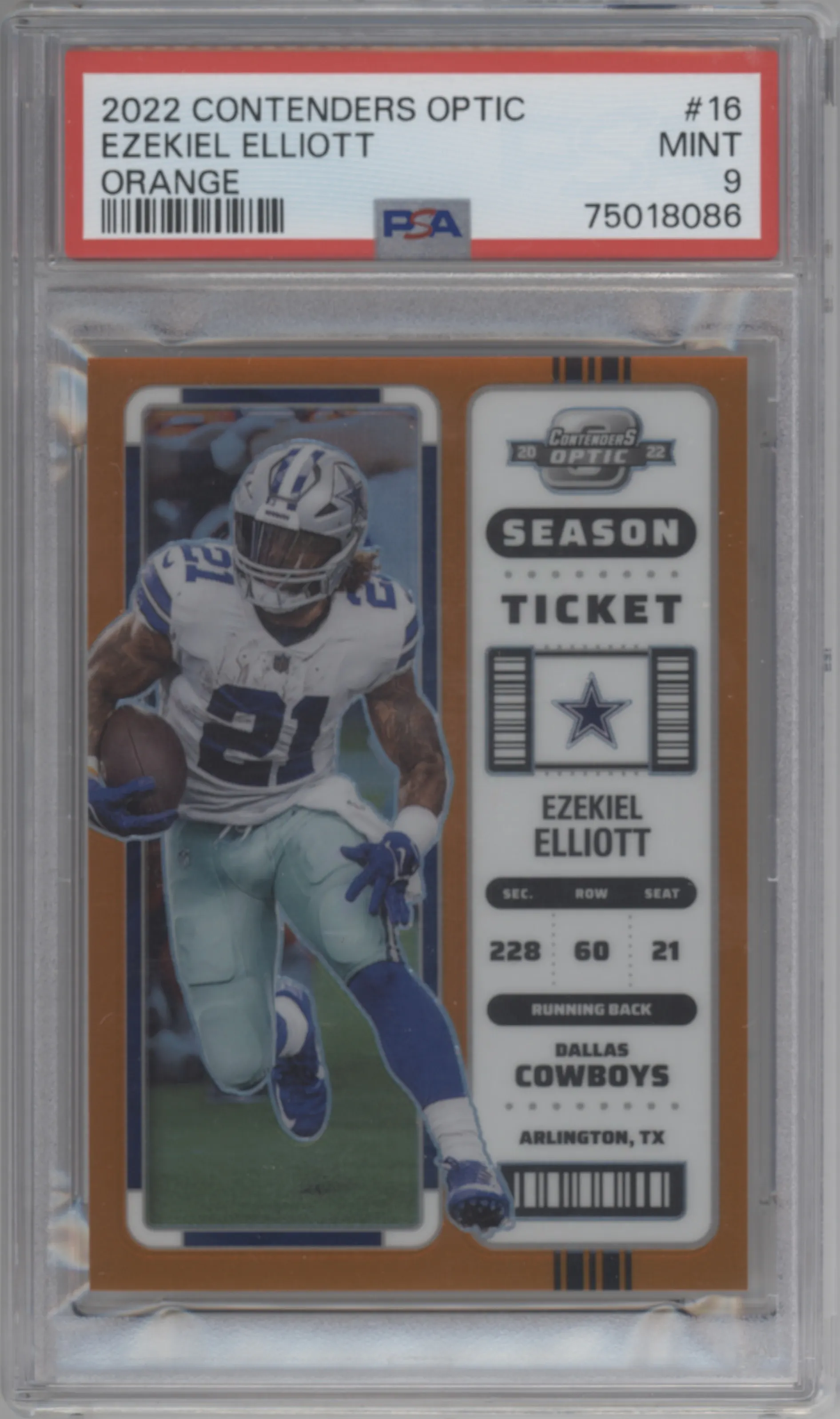 2022 Panini Contenders Optic Ezekiel Elliott Orange #16 PSA 9