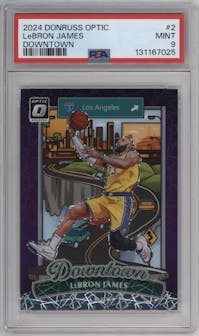 LeBron James from the 2024-25 Donruss Optic set graded by PSA and given an overall grade of 9.
