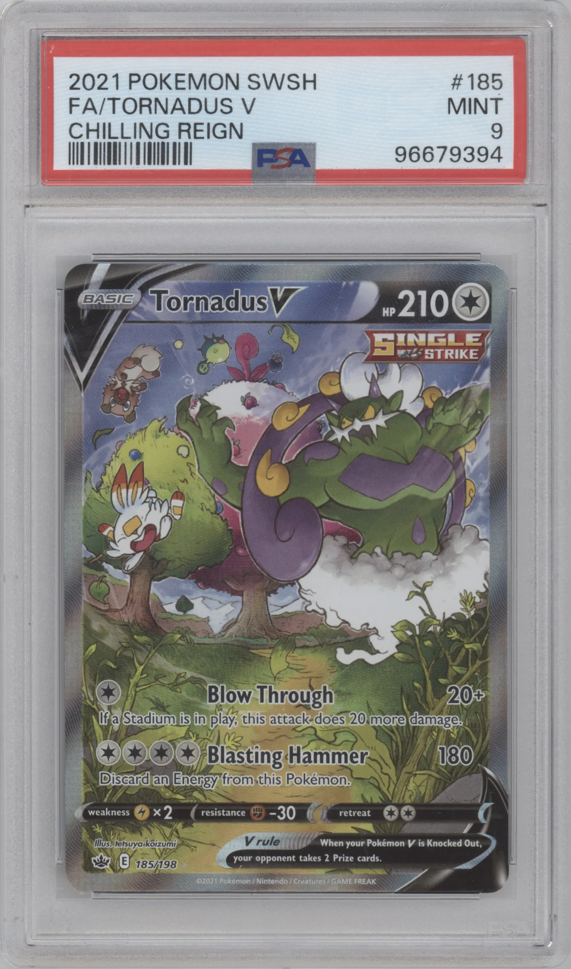 2021 Pokemon SWSH Chilling Reign Tornadus V #185 PSA 9