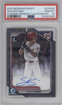 Seaver King from the 2024 Bowman Draft set graded by PSA and given an overall grade of 10.