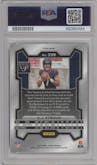 C.J. Stroud from the 2023 Panini Prizm set featuring a Red/White/Blue parallel graded by PSA and given an overall grade of 10.