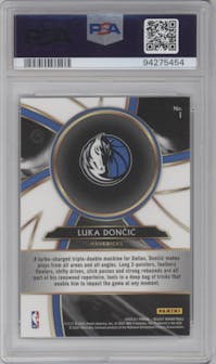 Luka Doncic from the 2020-21 Panini Select  set graded by PSA and given an overall grade of 10.