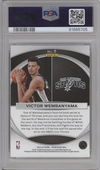 Victor Wembanyama from the 2023-24 Panini Prizm set graded by PSA and given an overall grade of 9.