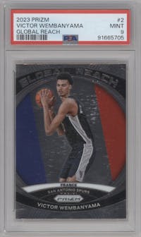 Victor Wembanyama from the 2023-24 Panini Prizm set graded by PSA and given an overall grade of 9.
