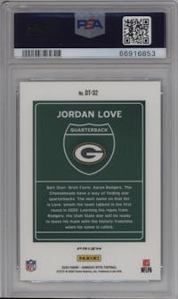 Jordan Love from the 2020 Panini Donruss Optic set graded by PSA and given an overall grade of 10.