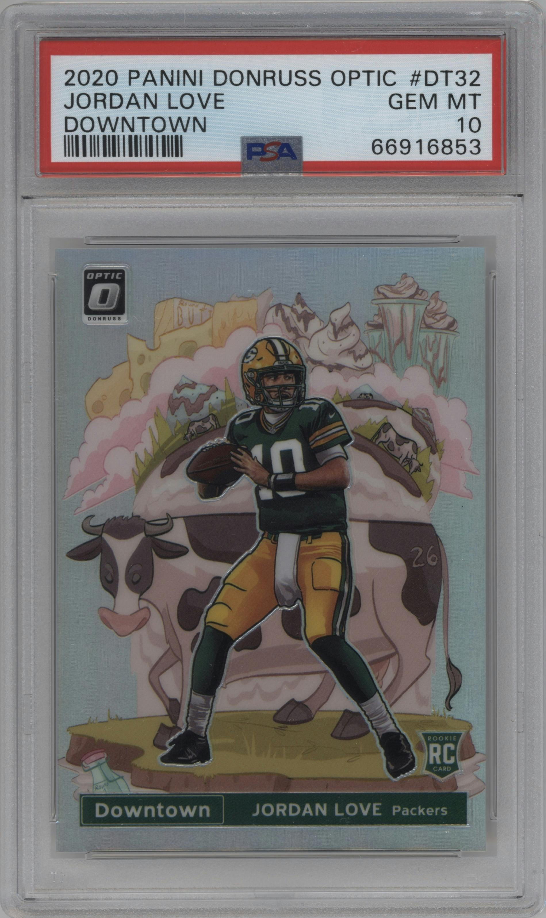 Jordan Love from the 2020 Panini Donruss Optic set graded by PSA and given an overall grade of 10.