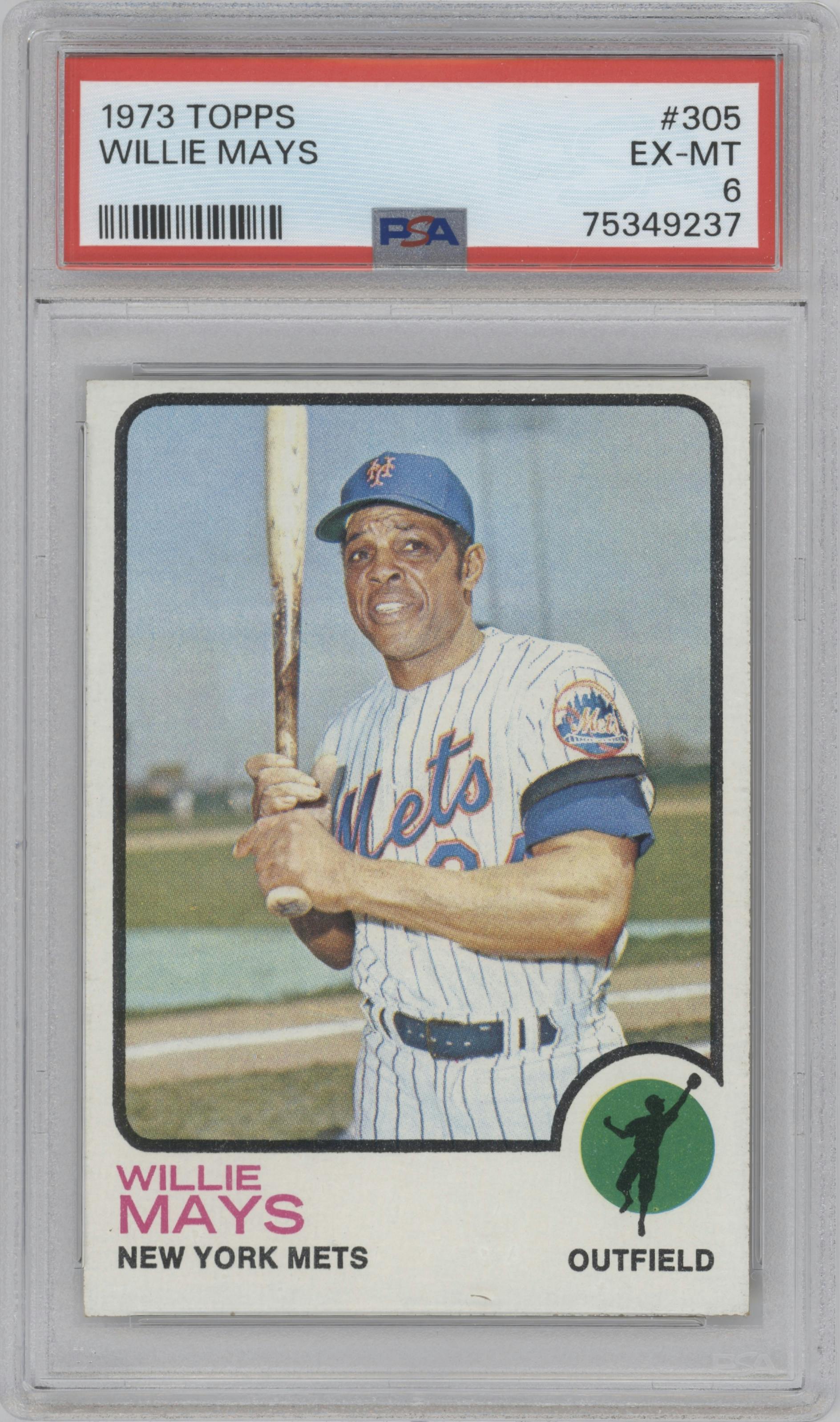 Willie Mays from the 1973 Topps set graded by PSA and given an overall grade of 6.