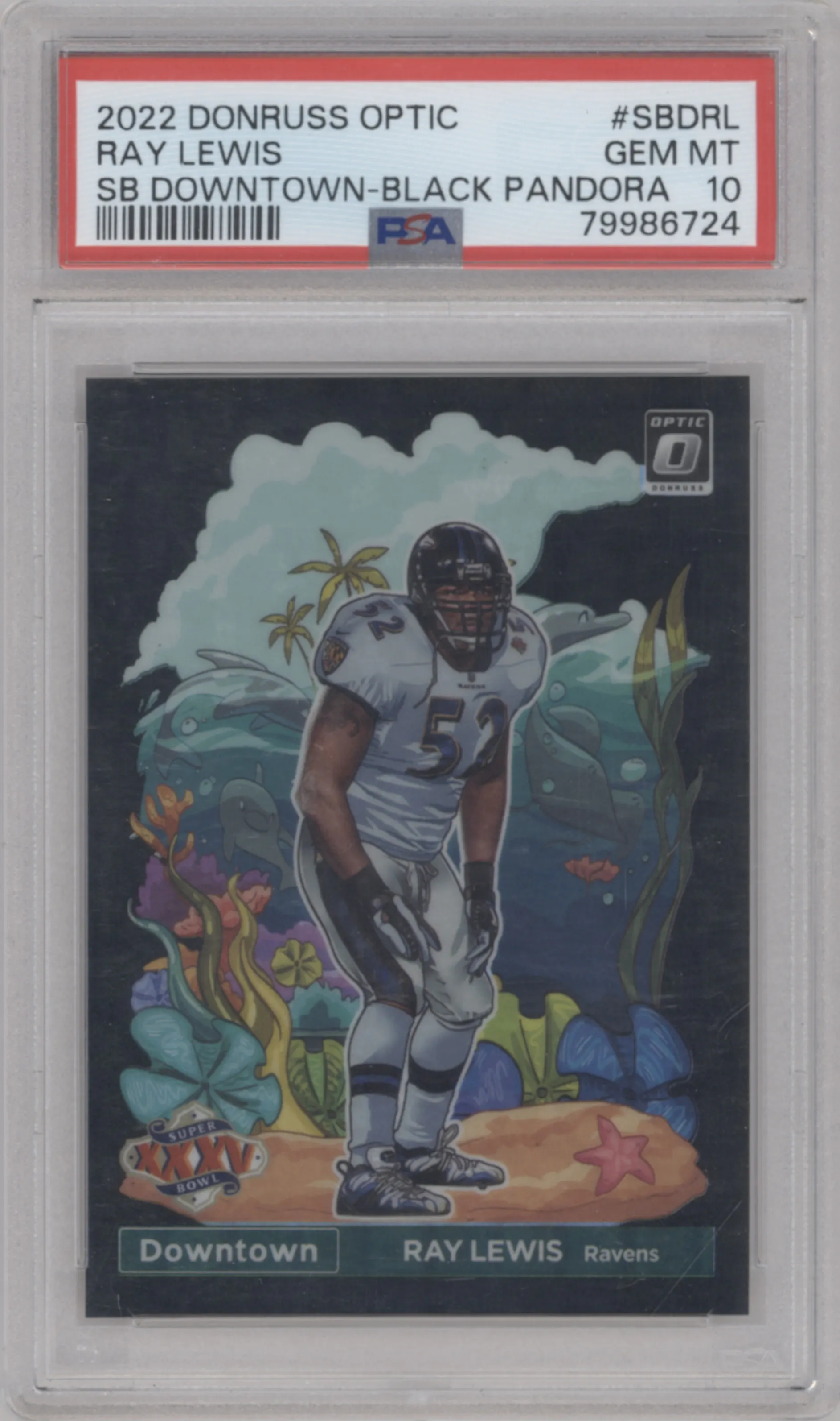 2022 Panini Donruss Optic Super Bowl Downtown Ray Lewis Black Pandora #SBD-RL PSA 10