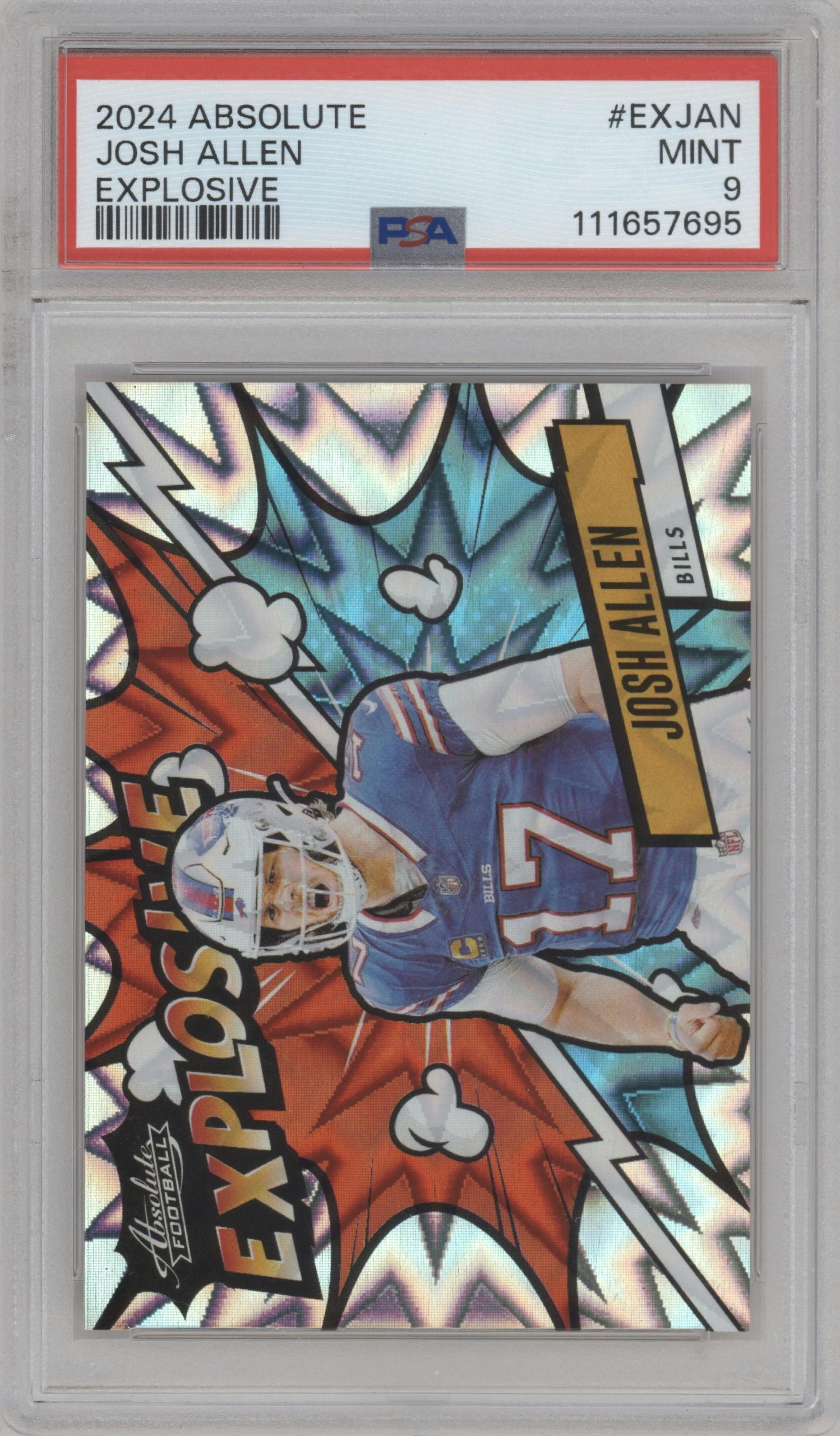Josh Allen from the 2024 Panini Absolute set graded by PSA and given an overall grade of 9.