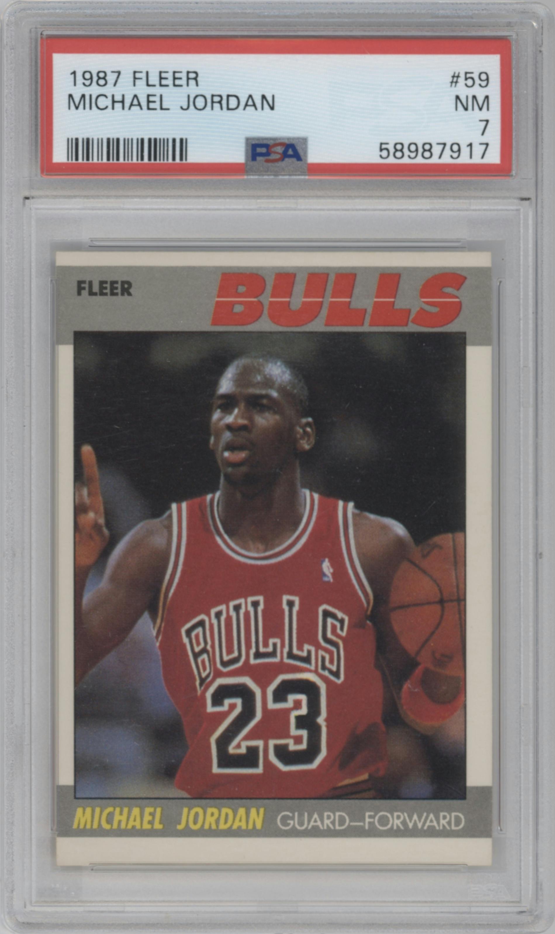 Michael Jordan from the 1987-88 Fleer set graded by PSA and given an overall grade of 7.