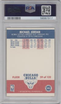 Michael Jordan from the 1987-88 Fleer set graded by PSA and given an overall grade of 7.