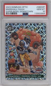 Marshall Faulk from the 2023 Donruss Optic set graded by PSA and given an overall grade of 10.