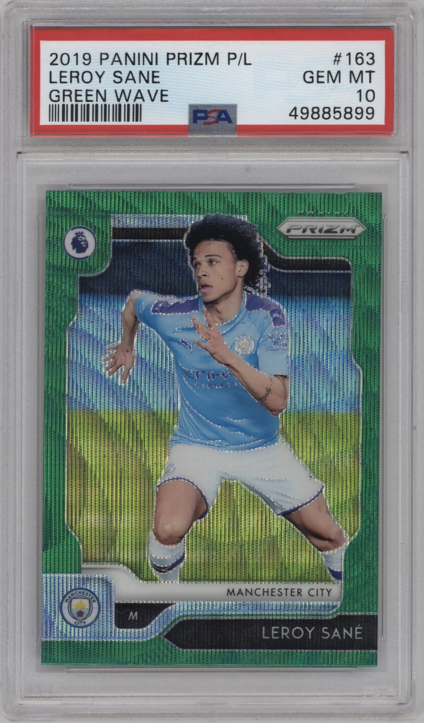 2019 Panini Prizm Premier League Leroy Sane Green Wave PSA 10