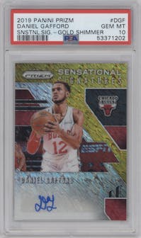 Daniel Gafford from the 2019-20 Panini Prizm set featuring a Gold Shimmer parallel graded by PSA and given an overall grade of 10.