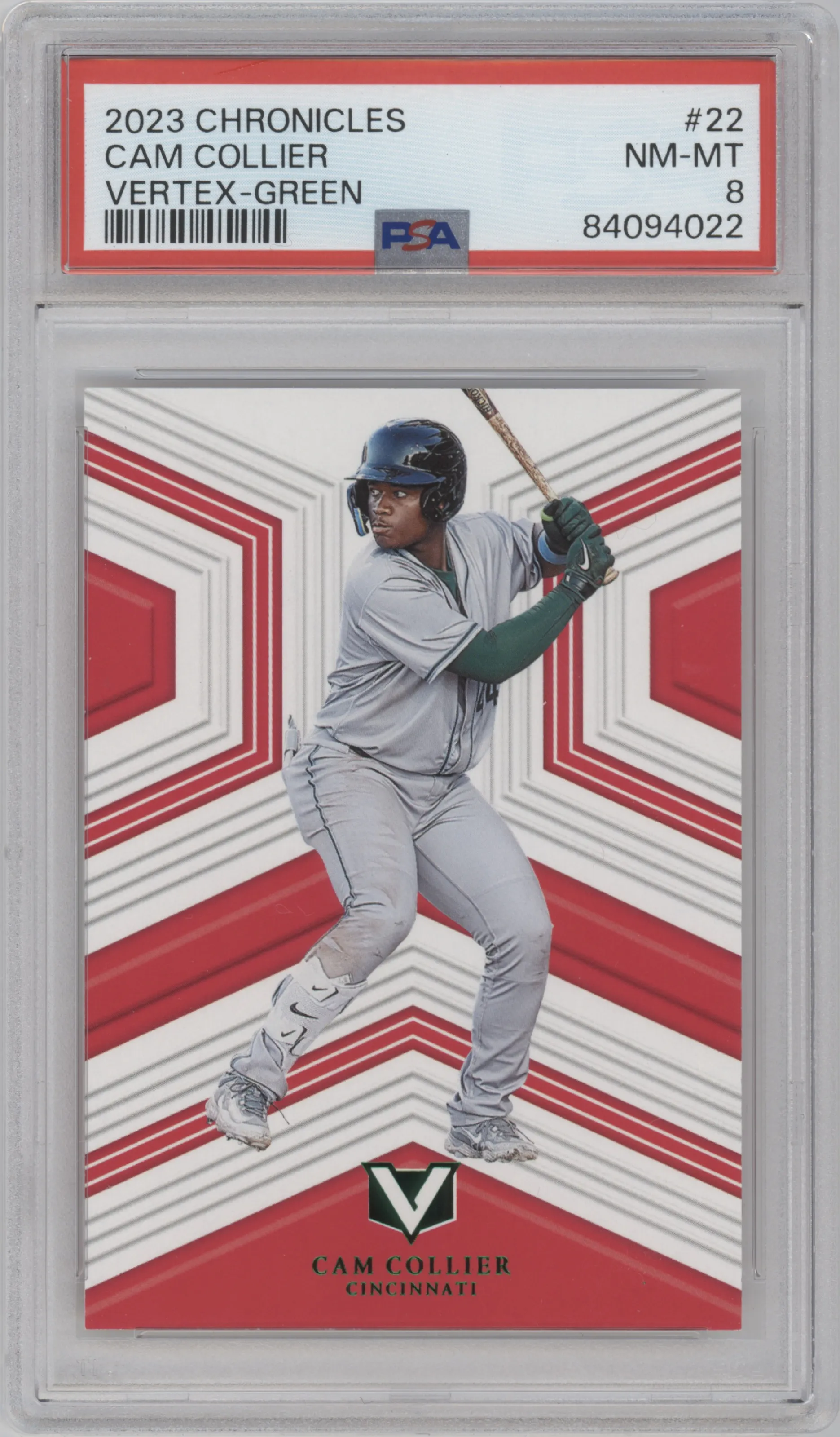 2023 Panini Chronicles Vertex Cam Collier Green #22 PSA 8