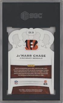 Ja'Marr Chase from the 2021 Panini Chronicles set featuring a Red parallel graded by SGC and given an overall grade of 10.