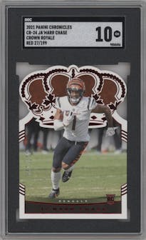 Ja'Marr Chase from the 2021 Panini Chronicles set featuring a Red parallel graded by SGC and given an overall grade of 10.