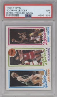 Larry Bird/Julius Erving/Magic Johnson from the 1980-81 Topps set graded by PSA and given an overall grade of 7.