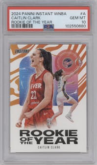 Caitlin Clark from the 2024-25 Panini Instant WNBA set graded by PSA and given an overall grade of 10.