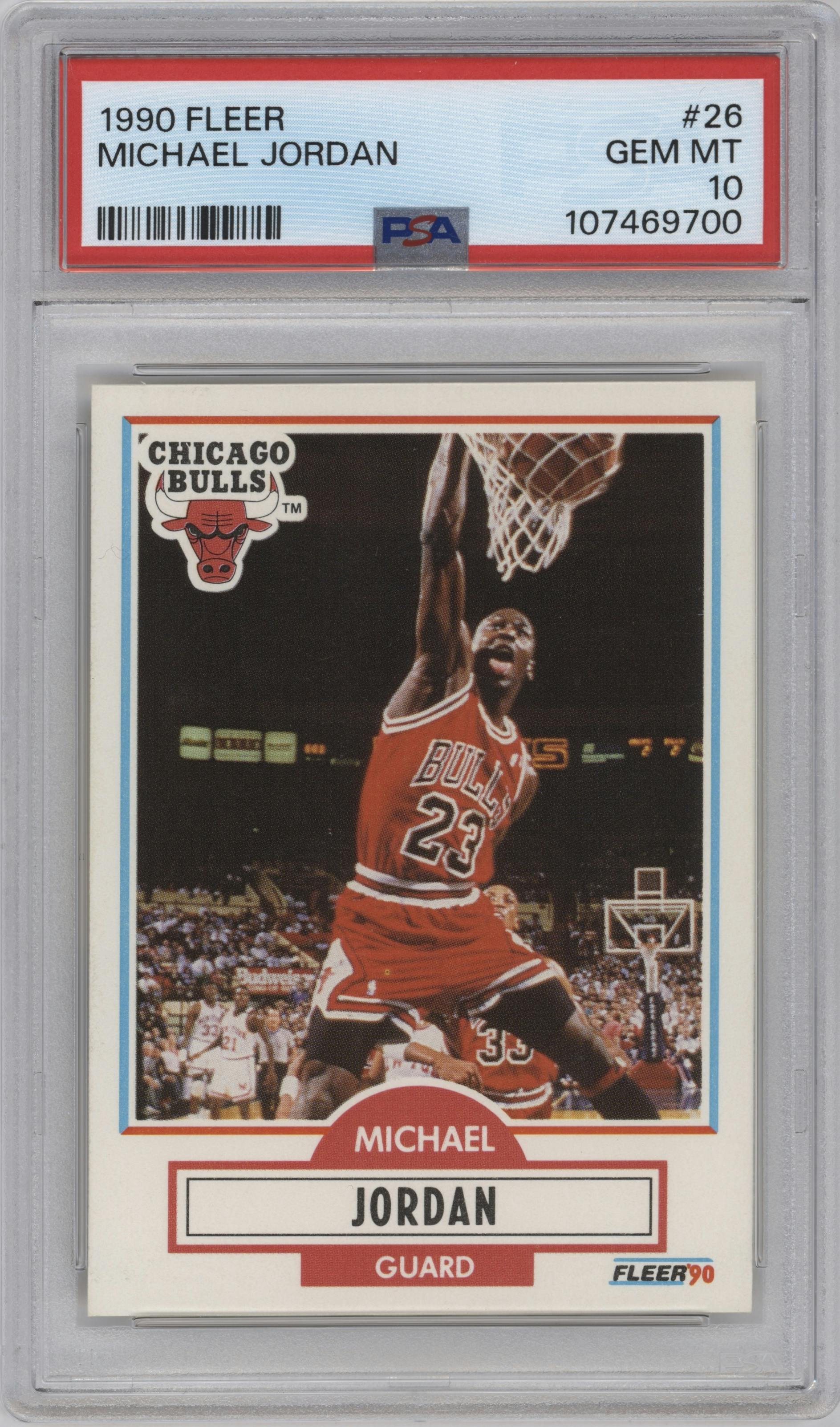 Michael Jordan from the 1990-91 Fleer set graded by PSA and given an overall grade of 10.