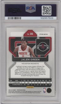 Jalen Green from the 2021-22 Panini Prizm  set featuring a Factory Box Set parallel graded by PSA and given an overall grade of 10.