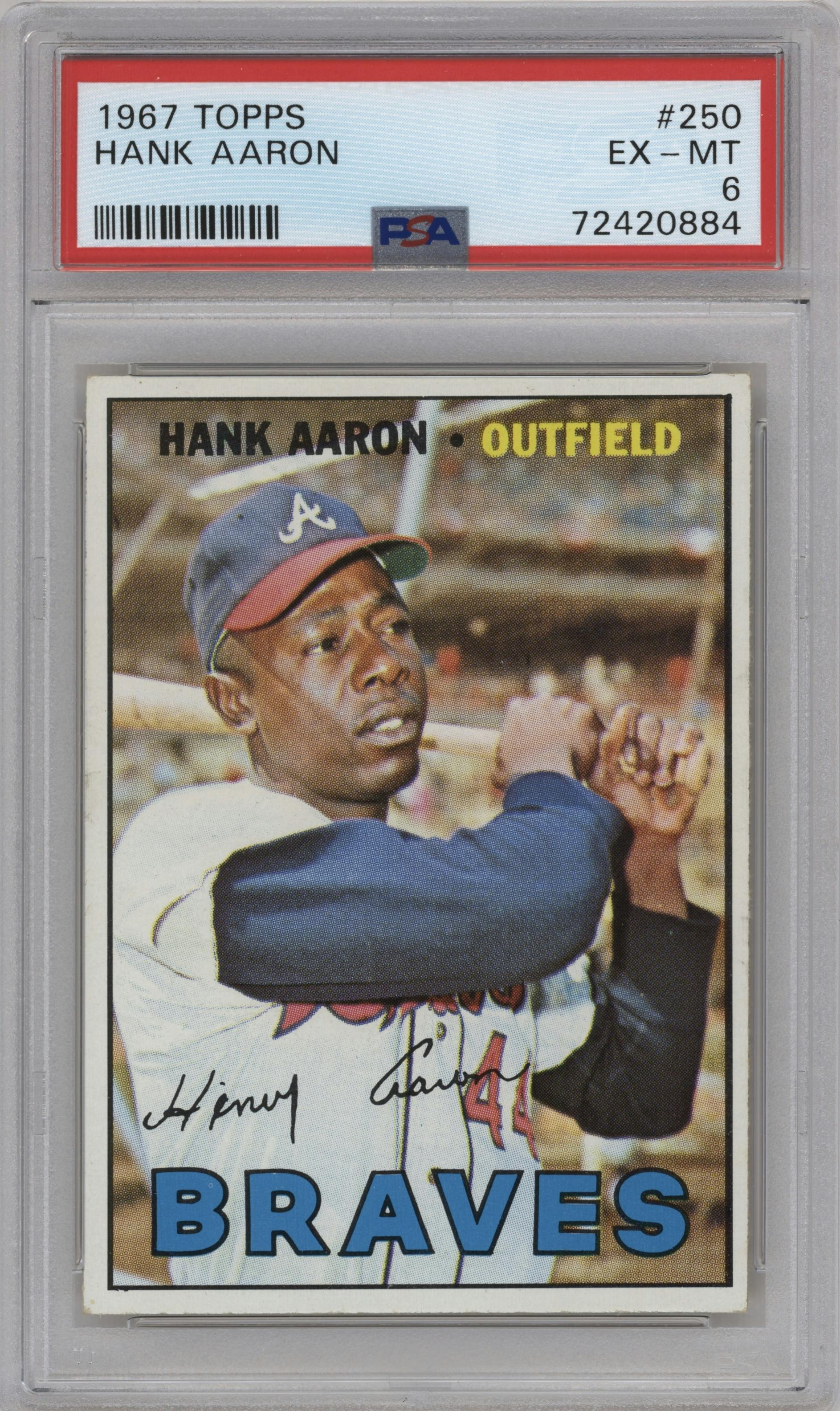 Hank Aaron from the 1967 Topps set graded by PSA and given an overall grade of 6.