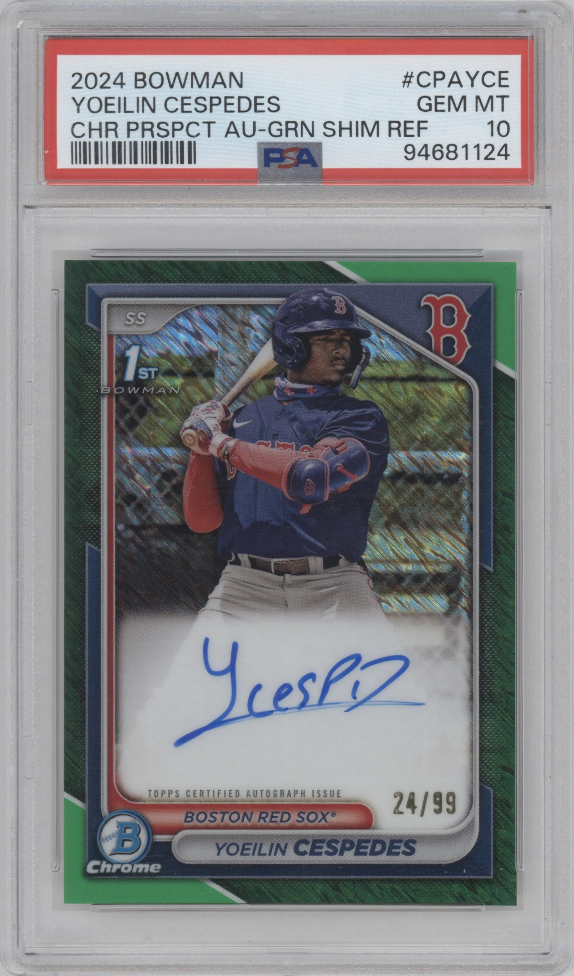 2024 Bowman Chr.Pros.Auto Yoeilin Cespedes Green Shimmer Refractor PSA 10